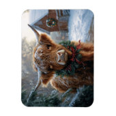 ハイランド牛素朴納屋周囲の庭クリスマスフレキシブル マグネット (縦)