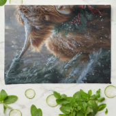 ハイランド牛素朴納屋周囲の庭クリスマス キッチンタオル (折り畳み)