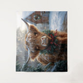 ハイランド牛素朴納屋周囲の庭クリスマス タペストリー (正面)