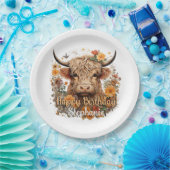ハイランド牛誕生日シャワープレート ペーパープレート (パーティー)