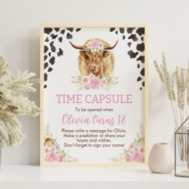 ハイランド牛誕生日時間カプセル標識 ポスター