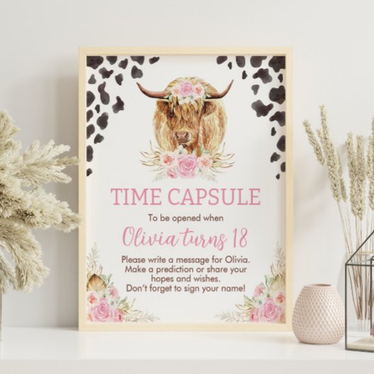 ハイランド牛誕生日時間カプセル標識 ポスター