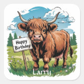 ハイランド牛誕生日 スクエアシール (正面)