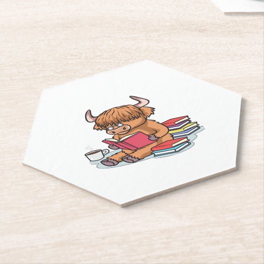 ハイランド牛読牛の本コーヒークラスを飲む ペーパーコースター (アングル)