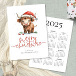 ハイランド牛2025カレンダーメリークリスマス シーズンカード<br><div class="desc">かわいいハイランド牛の名前2025カレンダー陽気なクリスマス。デジタルおよび印刷で利用可能。フェスティバルの可愛さあなたの休日の願いのために、このおもしろいデザインと彼のサンタハットの甘い高地の牛と。メリークリスマスは一連の台本にモダン入っており、下の挨拶や名前を簡単にカスタマイズできる。便利な2025カレンダーが背面にある。</div>
