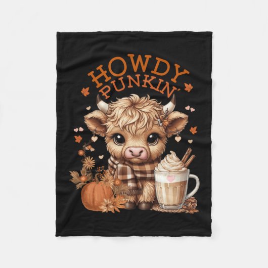 ハイランド牛、かわいい居心地の良い秋おもしろい!ロー フリースブランケット (正面)