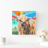 ハイランド牛 スクエア壁時計 (ホーム)