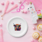 ハイランド牛、牛、ハイランド牛の芸術、かわいい高原 ペーパープレート (パーティー)