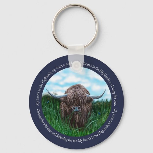 ハイランド牛、私のハートはハイランド キーホルダー (正面)