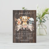 ハイランド牛、豚、子羊の赤ちゃんシャワーワイルドフラワー 招待状 (スタンド正面)