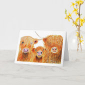 ハイランド牛'We 3 Coos'グリーティングカード カード (黄色い花)