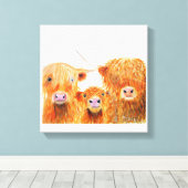 ハイランド牛'We 3 Coos'ボックスキャンバス印刷 キャンバスプリント (インサイチュ (ウッドフロア))