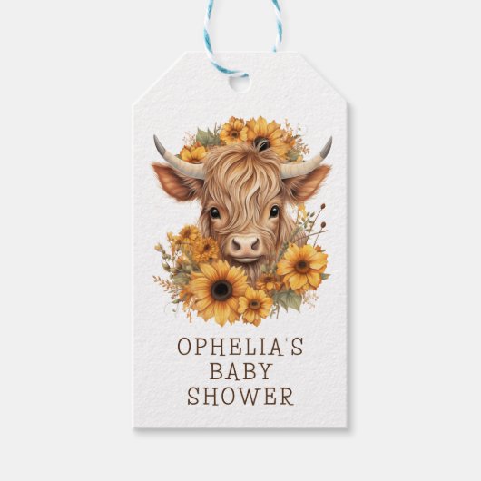 ハイランド素朴カウヒマワリ赤ちゃん感謝していシャワー ギフトタグ (正面)