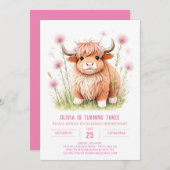 ハイランド素朴カウファーミヤードガール誕生日 招待状 (正面/裏面)