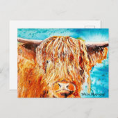 ハイランド絵を描・カウズ – 「移動している」カード 案内ポストカード (正面/裏面)