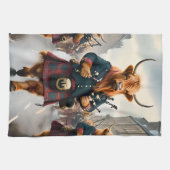 ハイランド調和: Bagpipe Highland Cow Band キッチンタオル (横)
