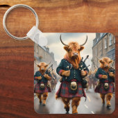 ハイランド調和: Bagpipe Highland Cow Band キーホルダー (正面)