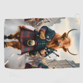 ハイランド調和: Bagpipe Highland Cow Band ゴルフタオル (横)