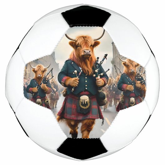 ハイランド調和: Bagpipe Highland Cow Band サッカーボール (正面)