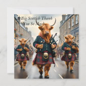 ハイランド調和: Bagpipe Highland Cow Band サンキューカード (正面)
