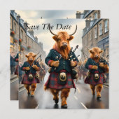 ハイランド調和: Bagpipe Highland Cow Band セーブザデート (正面/裏面)