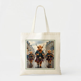ハイランド調和: Bagpipe Highland Cow Band トートバッグ