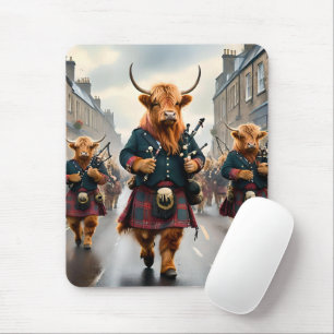 ハイランド調和: Bagpipe Highland Cow Band マウスパッド