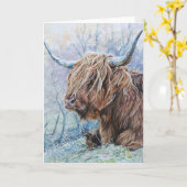 ハイランド霜の降りた牛 カード (黄色い花)