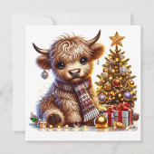 ハイランド・カウとクリスマスツリー シーズンカード (正面)