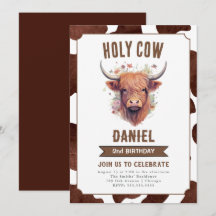 ハイランド・カウの子供の誕生日パーティー招待状