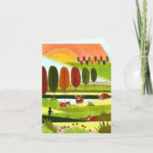 ハイランド・カウの秋の牧場を描いたブランクカード サンキューカード (正面)