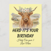 ハイランド・カウの花冠 誕生日メッセージ ポストカード (正面)