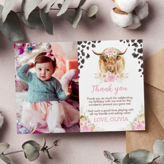 ハイランド・カウの誕生日パーティー感謝カード サンキューカード