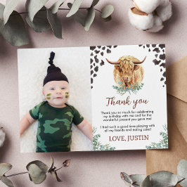 ハイランド・カウの誕生日写真感謝カード サンキューカード