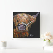 ハイランド・カウイ・ヘンリー時計byシャーリー・マッカーサー スクエア壁時計 (ホーム)