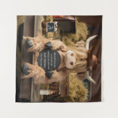 ハイランド・カウファームをテーマにした妊娠告知 タペストリー (正面(横))