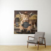 ハイランド・カウファームをテーマにした妊娠告知 タペストリー (インサイチュ)