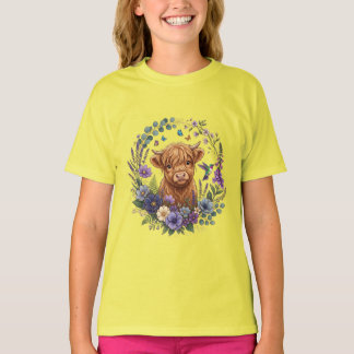 ハイランド・カウ・ウィルフラワーズ・バタフライ・フラワー Tシャツ