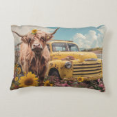 ハイランド・カウ ヴィンテージ イエロートラック ひまわり ラスティック アクセントクッション (裏面)