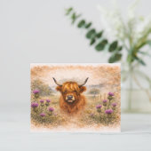 ハイランド・カウ - 水彩の動物 ポストカード (スタンド正面)