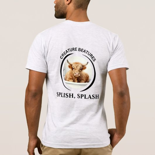 ハイランド・キャトルが水浴び – スプラッシュする白 Tシャツ (裏面)