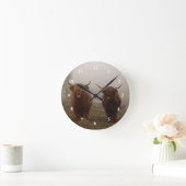 ハイランド・キャトル・フォグ写真 ラウンド壁時計 (ホーム)