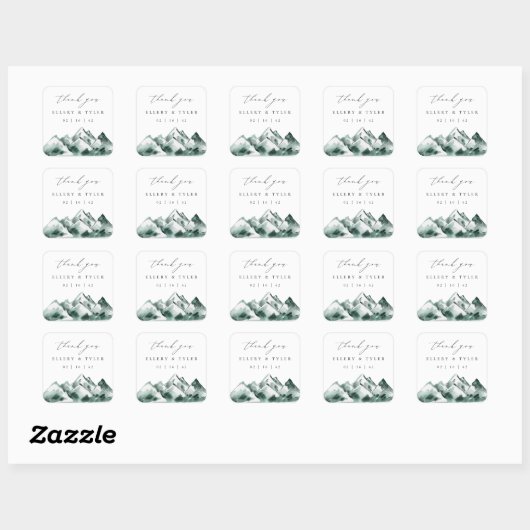 ハイランド | 水の色の山結婚の感謝 スクエアシール (シート)