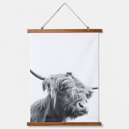 ハイラ威厳のあるンド牛の白黒 吊り下げ型タペストリー (正面)