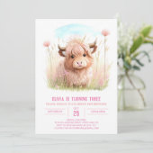 ハイラ素朴ンドカウピンクパーティー誕生日 招待状 (スタンド正面)