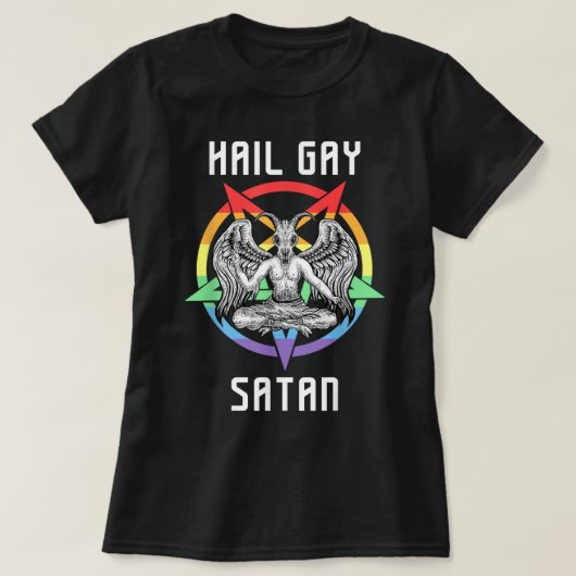 ハイルおもしろいゲイサタンLGBTゴシックゲイプライドバプホメット Tシャツ (デザイン正面)