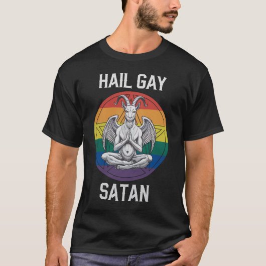 ハイル ゲイ サタン 面白い ゴス ゴシック ヤギ LGBTQ Tシャツ (正面)