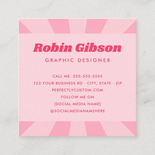 ハイレトロピンクまたは任意の色の日が差すこと スクエア名刺 (裏面)