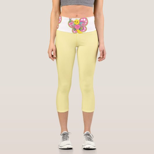 ハイ腰カプリーベビーイエローバタフライウエスト カプリレギンス (正面)