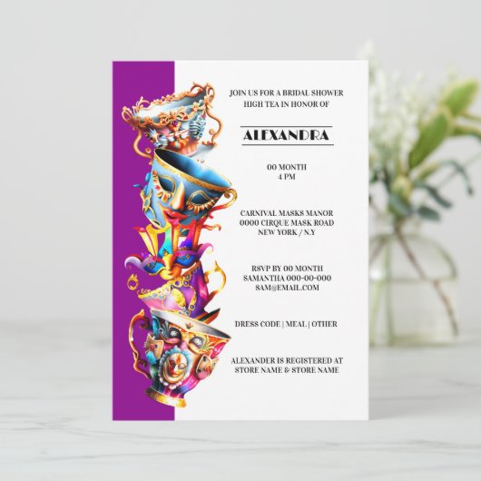 ハイ茶パーティーティーカップカーニバルマスク仮装 招待状 (スタンド正面)